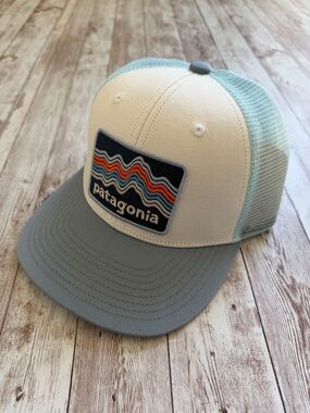 Patagonia Kids Trucker Hat Ride Rise Stripe Light Plume Grey Fits Women Organic